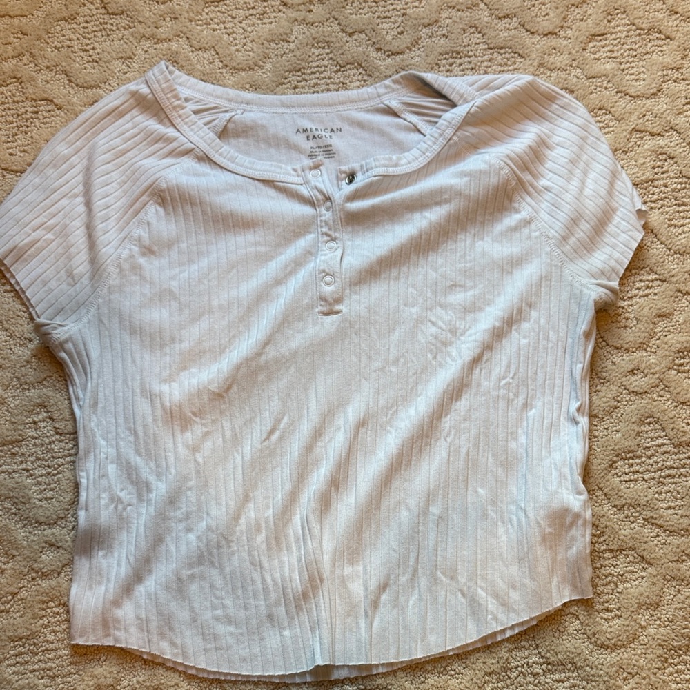American Eagle Outfitters Women's White Ribbed Tee